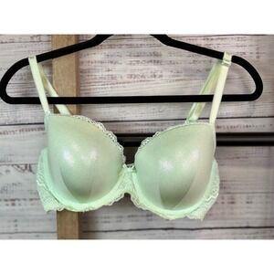 Victorias Secret Dream Angels Mint Green Shimmer Lace Lined Demi Bra 36D